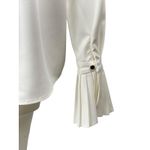 Commense Womens White Long Bell Sleeve Pleated Button Up Blouse Shirt Top Size S Photo 2