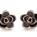 14K Rose Gold Plated Black Rose Flower Stud Earrings for Women Photo 1