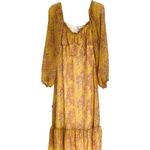 Piper & Scoot Yellow Shimmer Floral Long Sleeve Midi Dress Size Medium Photo 11