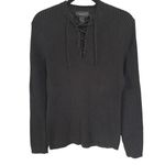 EXPRESS Black Ribbed Punk Lace Up Thick Sweater Goth Rockstar GF Cotton Small Photo 0