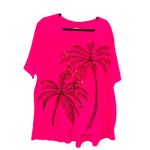 Catherines Women's Plus Size Slub Knit Sparkling Sequin Tee pink burst palm tree Photo 3