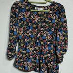 Lily White  Black Floral Faux Wrap Blouse Sz S Photo 1