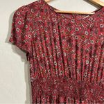 Chris & Carol  Brick Red Floral Smocked Maxi Dress Short Sleeve Size Small Photo 1