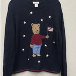 Christopher & Banks Vintage  Sweater Patriotic Bear Flag & Stars Medium Hong Kong Photo 0
