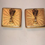 YSL Yves Saint Laurent Iridescent Red Pink Gold Tone Earrings Photo 7