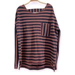 Love Riche  Women’s Navy Blue/Dusty Rose Striped Long Sleeve Shirt Sz S Photo 1
