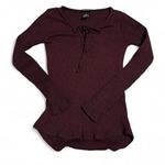 Rue 21 Burgundy Plum Long Sleeve Lace Up Top Photo 0