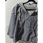 J.Crew  Striped‎ Hoodie Pullover Blue White Drawstring V Neck Pouch Pocket XL Photo 4