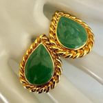 Green gold tone teardrop post earrings Photo 6