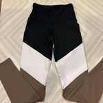 Strut this  Women’s Black, White & Brown One Size Color Block High Waist Leggings Photo 1