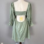 Charlie Holiday  Sonny Mini Dress Size 8 Sage Green Linen Cotton Long Puff Sleeve Photo 4