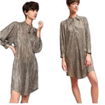 Sabina Musayev Anthropologie Eugine Shirt Dress Metallic Pleated size small Photo 3