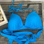 Aerie Blue Padded Contour Long Wrap Strap Bikini Swim Bathing Suit Top L Photo 3