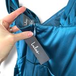 Lulus  NWT Stunning Arrival Dark Teal Satin Off-the-Shoulder Maxi Dress Medium Photo 8
