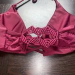 Burgundy Red Strappy Crochet Swim Bikini Bathing Suit Top Women's Size Large Photo 3