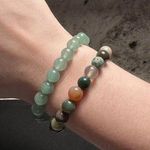 Lot Of 2 Beaded Stone / Glass 1 Multicolor 1 Green Stretchy Bracelet 6 1/4 Inch Photo 0