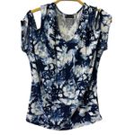 Venus  Blue Tie Dye Rayon Blend V Neck Cold Shoulder Short Sleeve Top Womens M Photo 7