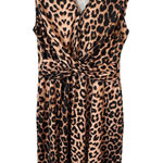 Beaudrm Sleeveless Wrap Dress Womens Size Large Leopard Print V Neck Midi NWT Brown Photo 0