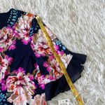 JM Collection  Women’s NAVY PINK ORANGE BEADED FLORAL Short sleeve top Large Photo 4