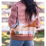 Hooey Satin Bomber Jacket XL Women’s Pink Desert Western Landscape Print Zip Up Brown Photo 1