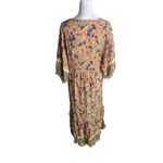 Rusty Dusty Boho Floral Maxi , 3/4 Puff Sleeve Dress Womens Size Medium Photo 1