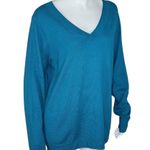 Denim & Co . Crossover V-Neck Long Sleeve Pullover Sweater Spruce BlueGreen Large Photo 12