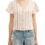 Vanilla Star Jeans Vanilla Star Junior's Red Multi Striped Button Front Flutter Sleeve Top Size L Photo 4
