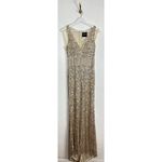 Mac Duggal Sequined Sleeveless V Neck Column Gown in Nude Gold Size US 2 Photo 4