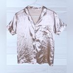 Women’s Light Pink Satin Button Down Pajama Top Photo 1