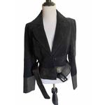 Kenar  Women's RARE Black Suede Leather Belted Jacket W Shiny Leather Accent Sz M Photo 4