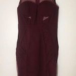 Privy Burgundy Red Sheer Mock Neck Bodycon Dress Photo 0