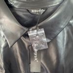 Allegra K NWT  Faux Leather Button Down Puff Sleeve Shirt Blouse Black L Photo 6