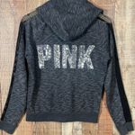 PINK - Victoria's Secret Victoria’s Secret PINK Sequin Hoodie Zip Up Gray Mesh Sleeve Size Small Bling Photo 1