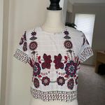 SheIn embroidered floral print blouse floral cropped boxy comfy resort wear Sz S Photo 0