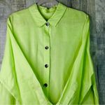 Caroline Rose Linen Light Lime Green 1X Button Front 3/4 Sleeves Shirt w/Collar Photo 3
