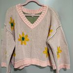 POL PINK MOJITO V-NECK BERBER FLORAL PATTERN CHENILLE SWEATER Photo 1