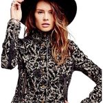 Free People  Follow the Flock Velvet Flocked Black / Tan Moto Jacket Size 2 Photo 1
