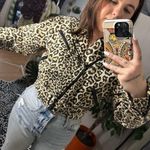 Vintage Leopard Cheetah Print Zip Long Sleeve Cropped Moto Jacket Black Photo 2