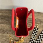 Red Mini Charm Tote with Checkered Crossbody Strap Photo 10