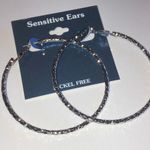 Sensitive Ears Silver Tone Huge Retro Boho Textured Hoop Earrings Photo 3