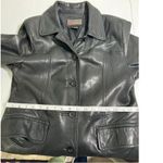 Brandon Thomas Black Leather Long Jacket Coat Womens Size L Button Front Collar Size L Photo 5