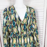 ZARA  Geometric Print Sateen Maxi Dress Green Blue Tan Long Sleeve Small Photo 5