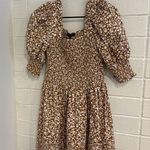 1. State  Smocked Puff Sleeve Mini Dress in brown floral Photo 0