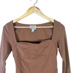 Future Collective Sweetheart Neck Long Sleeve Top Womens XS Brown Neutral Photo 2