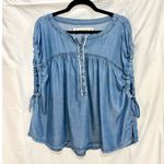 We The Free  Summer Love Chambray Oversize Henley Blouse Top Blue Women's Size XS Photo 1