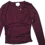 Reformation NWT Ines Knit Top in Wine V-neck Long Sleeve Ruched Blouse M Photo 1