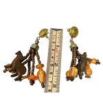Wooden beaded dangle animal carved earrings Brown Photo 3