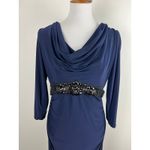 Badgley Mischka  Navy Formal Gown Beaded Empire Waist Long Sleeve 10 MOB Event Photo 12