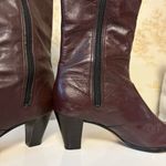 Vintage black cherry red brown leather knee high heeled boots size 9M US Photo 3