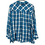 Lane Bryant size 22/24 blue white black plaid button up long sleeve top shirt Photo 1